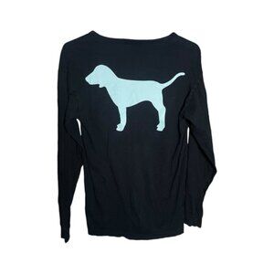 Y2K Love Pink VS XS Long Sleeve Shirt Black Basic Logo Dog Victorias Secret Tops